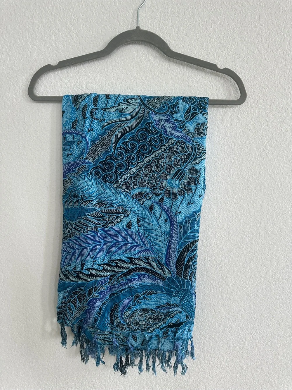 Blue Paisley Fringe Scarf - Women's Wrap